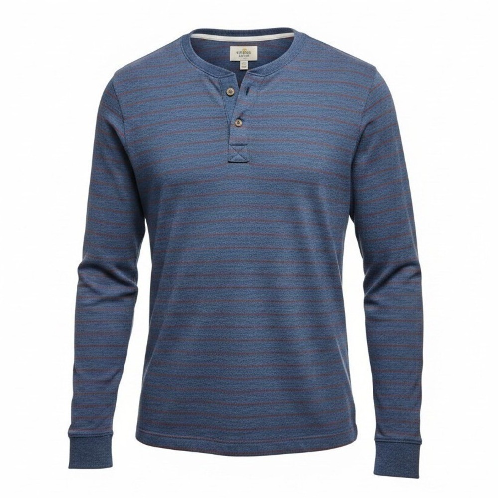 Marine Layer Double Knit Striped Henley Mens size M/L Long Sleeve Preppy Casual